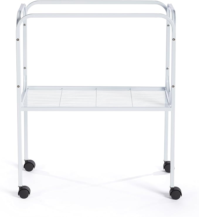 Prevue Pet Products Bird Cage Stand with Shelf - Medium Metal Cage Stand with Rolling Wheels, Mid‑Height for Cage Accessories, Toys, and Storage - White
