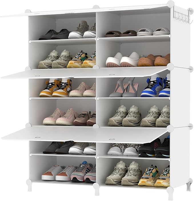 AWTATOS 6 Tiers Shoe Rack Organizer, 24 Pair Shoe Storage Cabinet, White | DIY Stackbale Plastic Shoe Organizer Shelves for Closet Entryway Hallway Bedroom