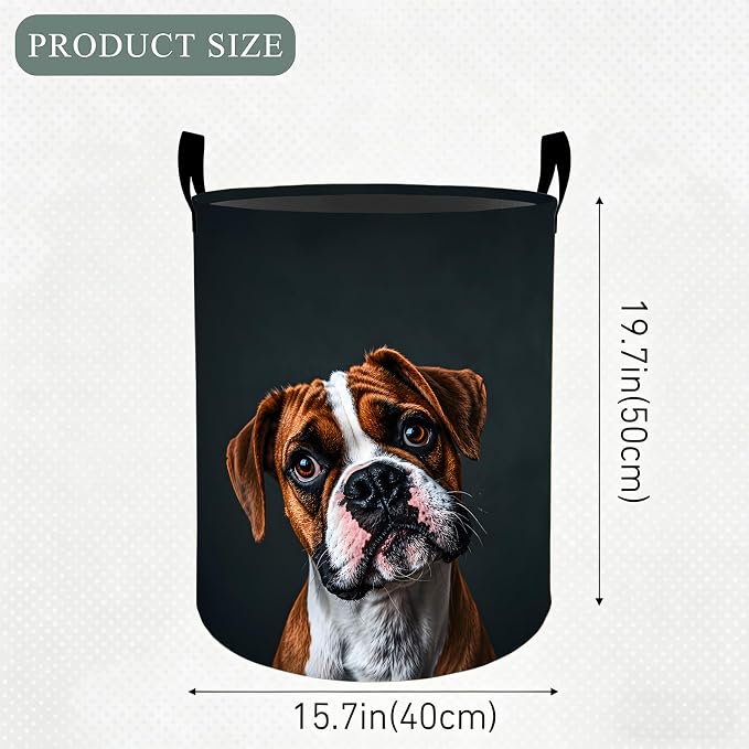 Boxer Dog Laundry Basket Hamper, Organizer Bins Gifts for Women Kids, Cute Pet Portrait Foldable Waterproof Clothes Hamper Handles Storage Bucket for Bedroom Bathroom Room Decor 19.7"x15.7"