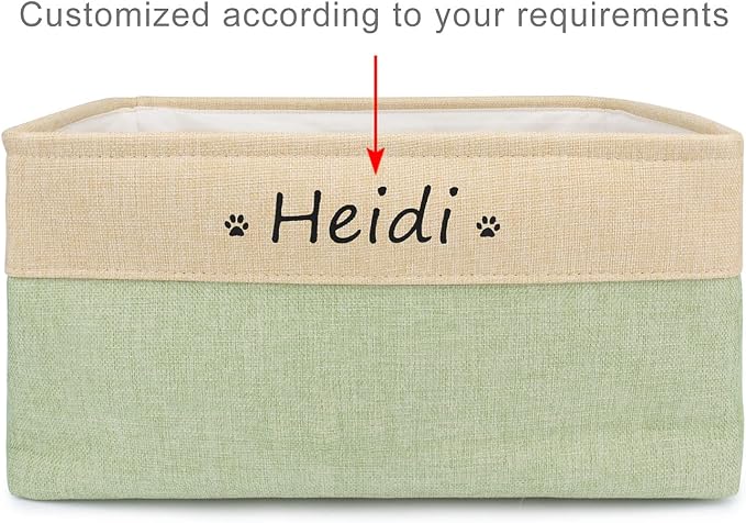 Personalized Dog Toy Storage Basket Bin Collapsible Customized Pet's Name Storage Box Organizer for Dog Toys、Dog Clothing、Dog Apparel & Accessories(Green-S)