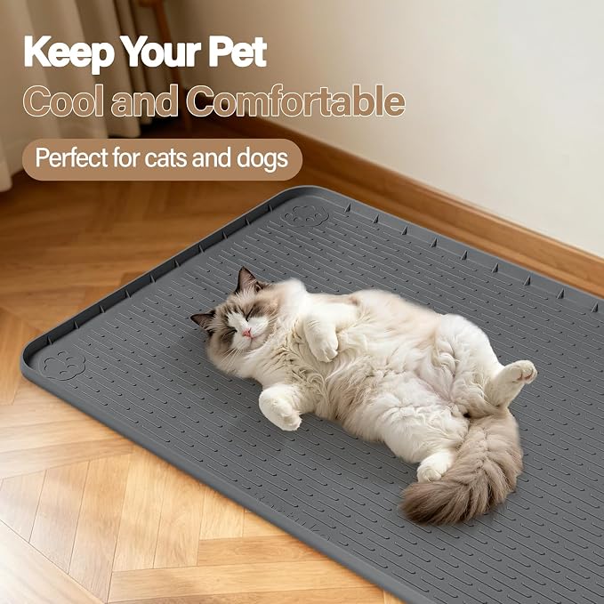 Silicone Cat Bed Mat 40"x40" Pet Crate Mat for Cat Cage, Dark Grey | Extra Large Cat Sleeping Mat, Non-slip, Washable, Waterproof Pet Bed Mat with Raised Edge, Pet Playpen Mat to Protect Floors