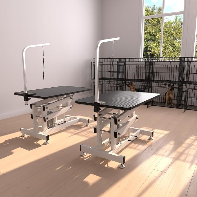 Hydraulic Dog Pet Grooming Table, 42 Inch Heavy Duty Professional Pet Grooming Station 21'' -36'' Height Adjustable for Small Medium Large Dog at Home with Clamps and Grooming Noose, Black
