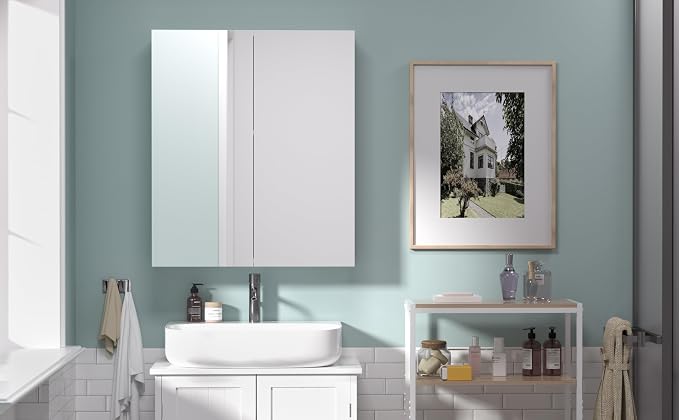28x24 inch Bathroom Wall Cabinet, Saver Storage Cabinet, Medicine Cabinet with 2 Door and Adjustable Shelves, White（Assembly Required）