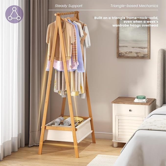 Clothing Rack, Coat Rack Freestanding for Hanging Clothes, Dress up Rack with Storage Basket,Closet Organizer for Hanging Clothes (Tall)