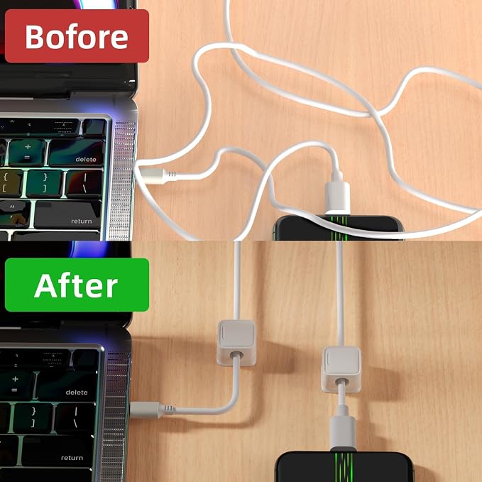 12 Pack Cord Organizer, Magnetic Cable Clips, Under Desk Management, White | 0.27in Cable Compatible,Strong Adheive Wire Holder Keeper,Easy Open Phone Charger Holder for Home Car Desk Nightstand Office