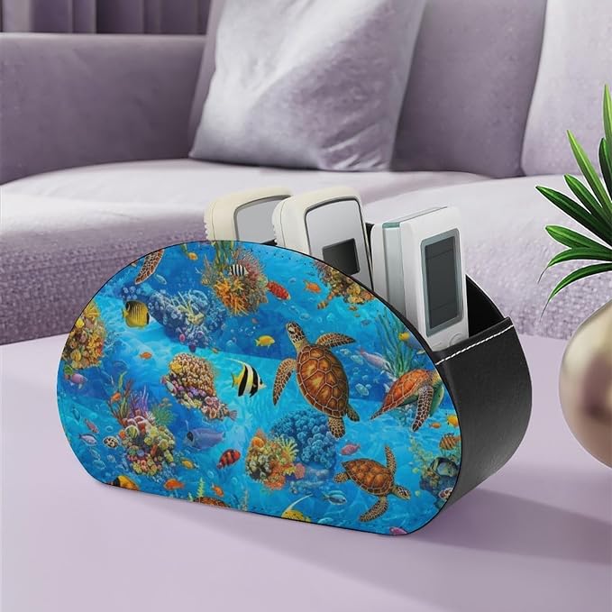 5-Slot Remote Control Caddy Holder Sea Turtle Ocean Desktop Organizer | Sea Turtle Ocean Animal Turtles Makeup Brush Storage Box Office Supplies, Fit for Controller, Media Player, Stationery