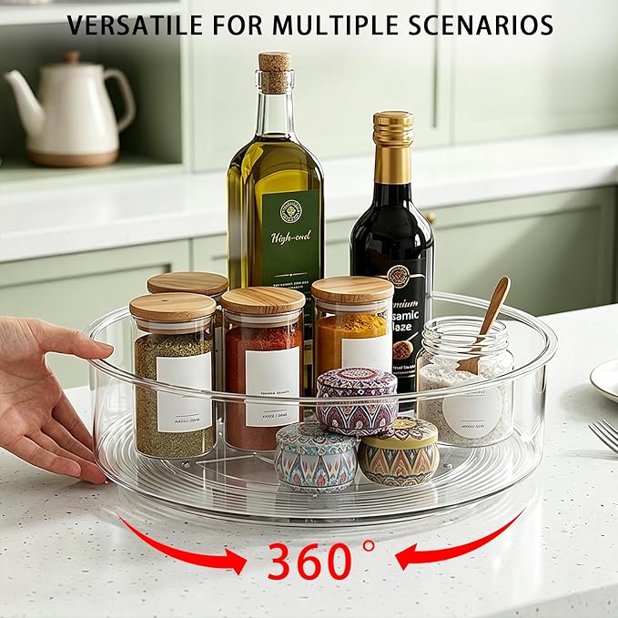 Lazy Susan Organizer 10in+12in 2Pcs Clear Rotating Tray 360° Turntable for Pantry Fridge Cabinet Kitchen Bathroom Storage，Spice Organization，Kitchen Condiment Organizer