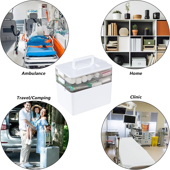 Begale 3-Tier Large Portable Medicine Cabinet Organizer with Handle, White | Plastic, First Aid Box, bpa free, ideal for home bathroom, travel, camping