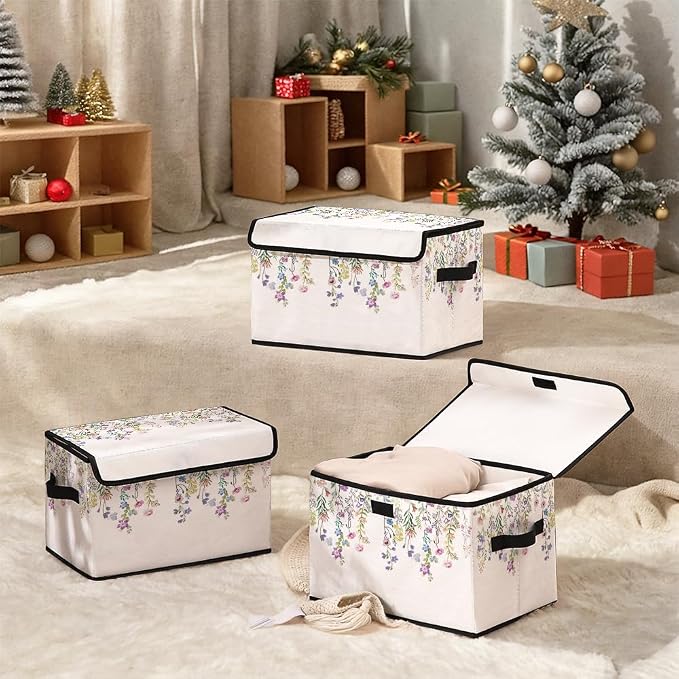 Stackable Clothes Storage Bins with Lids 3 Pack | Closet Organizers Fabric Box for Home and Office,Blanket Clothes Organizers,Under Bed Storage Containers