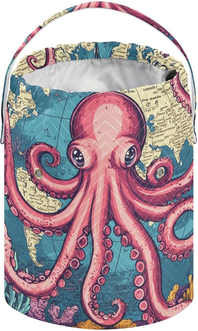 Tatenale Crochet Bag Yarn Bag Knitting Project Bag with Pockets and Handle Portable Yarn Storage Organizer Tangle Free 8.3x11 InchWorld Map Octopus Corals and Seaweeds28