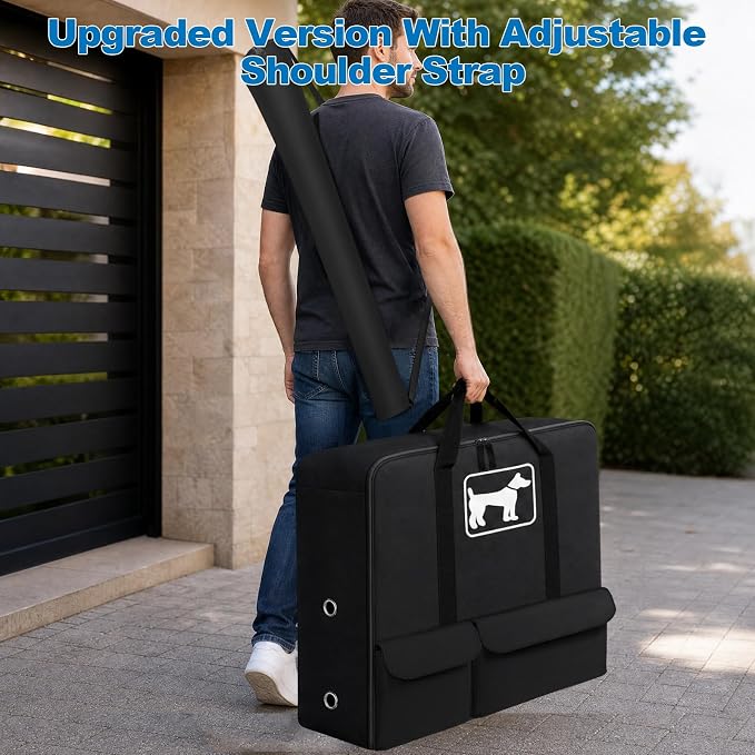 SIRUITON Thick 600D Dog Playpen Storage Bag Fits 32" H 8 Panels & 9 Stakes | Dog Fence Travel Bag Suitable for Foldable Exercise Pet Playpen with Reinforced Double Handles & Two external pockets.