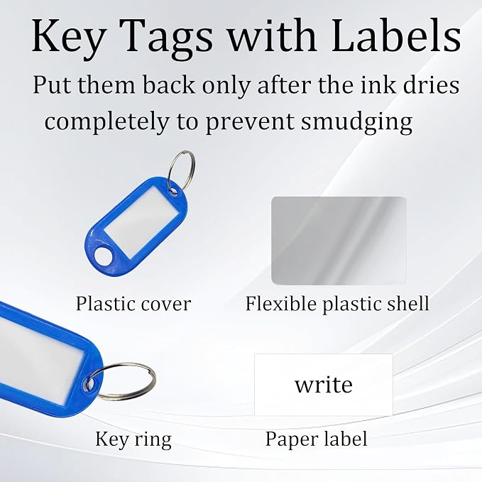 40Pcs Plastic Key Tags with Split Rings, Writable Label Window, Office, Luggage, Name & Number Organization, Key Label Holders(Blue)