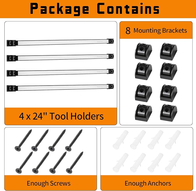 24" Magnetic Tool Holder Strip, 4 Pieces Silver Metal Tool Organizer Rack with Stainless Steel Surface, Magnet Bar for Garage Workshop, Easy To Install with Mounting Screws