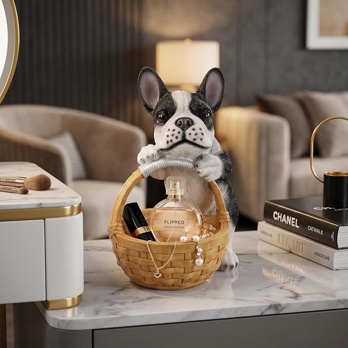 French Bulldog Statue Key Holder Bowl - Decorative Catchall Tray Organizer - Aesthetic Animal Trinket Dish & Puppy Lover Gifts