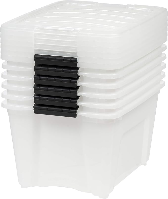IRIS USA 6-Pack 32 Quart Storage Bins with Lids, Pearl | Conceals contents for a neat look, Ideal for linens, décor, closet essentials, and household supplies
