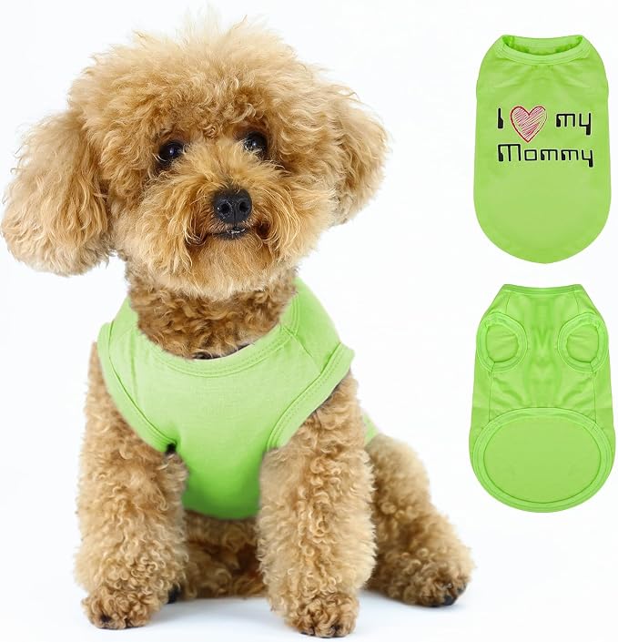 Expressive Pet Vest: Sleeveless Dog Shirt with 'I Love My Mommy' Slogan, Ideal for Chihuahuas, Poodles, Yorkies, and More - Adorable Design, Ultimate Comfort, Easy Maintenance! Green X-Small