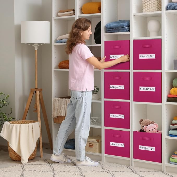 11x11 storage cube bins (Set of 10) Foldable Fabric storage cubes with 10 Labels Window Cards & a Pen,11 inch cube storage bin,Closet Organizers for Shelves,Cubby Organizer Boxes,Dark pink