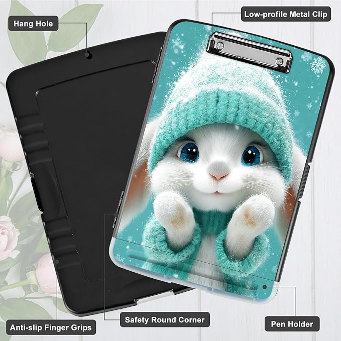 A4 Clipboard with Storage Pen Holder, Clipboards Organizer Nursing Clipboard Foldable File Folder Plastic Clipboard Folio Clip Board for Office Work Classroom Doctor, Green Clothes Rabbit