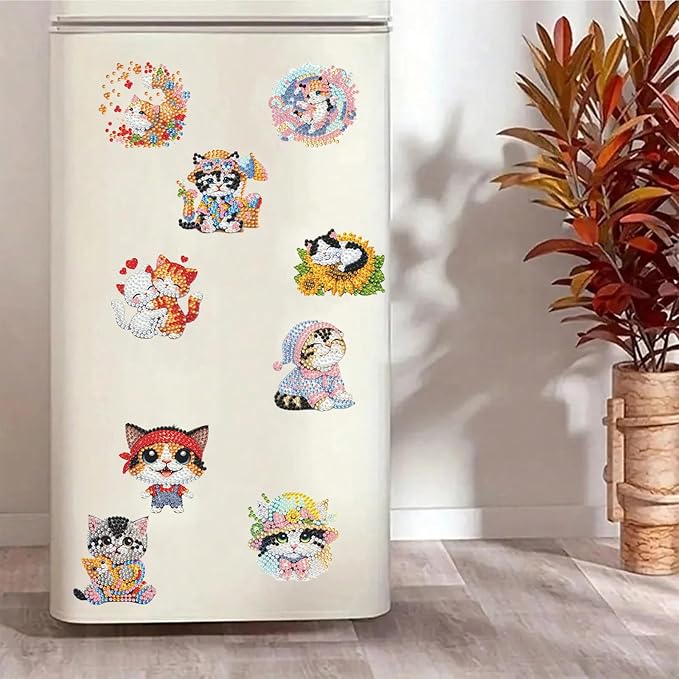 20pcs Cat 2D/Flat Acrylic DIY Diamond Painting Magnets Food DIY Art Fridge | Fridge Magnets 20 Pieces Diamond Painting Kit 2D Acrylic PET Magnetic Food Series DIY Art Home Car Decor Beginners Gift