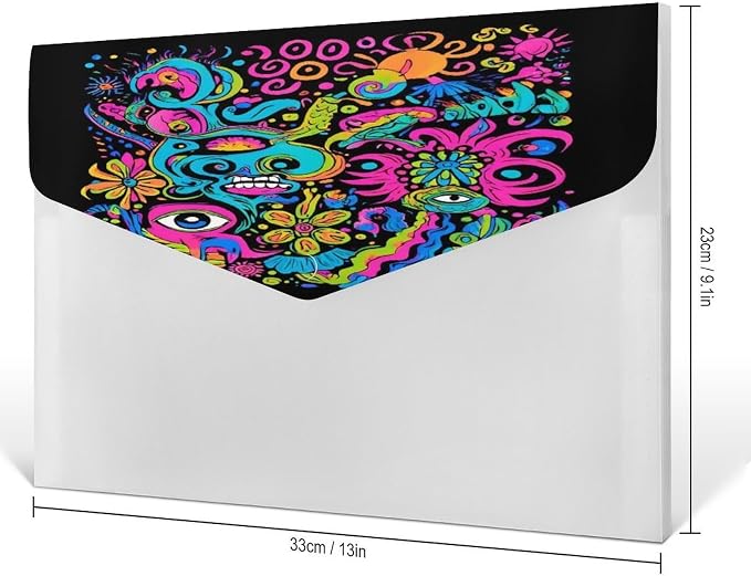 Clear Folders with 6 Pocket Compartments, Lightweight Hippie Eye Hand Trippy Art Documents Folders for College Essentials