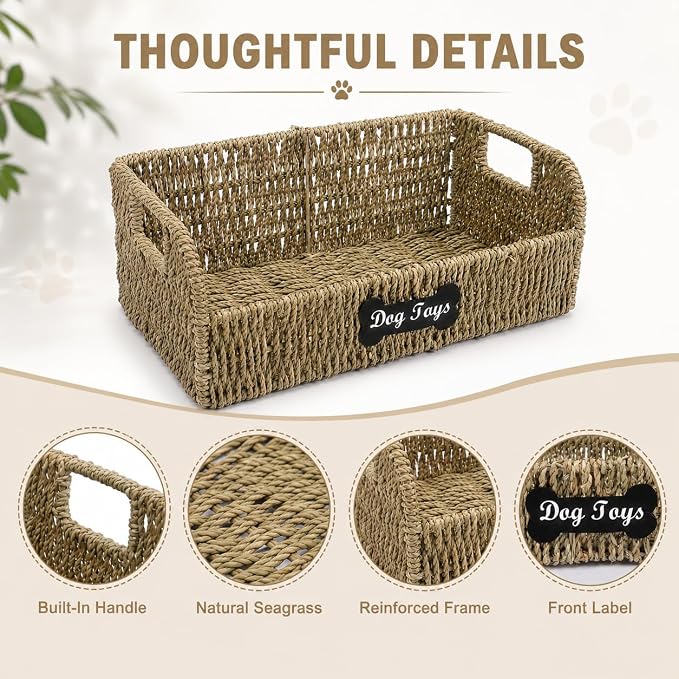 Dog Toy Basket,Wicker Dog Toy Bin with Handles,Farmhouse Puppy Toys Box for Storage,Dog Toy Organizer for Living Room,Bedroom,Entryway, Apartment Home Decor,1 Pack