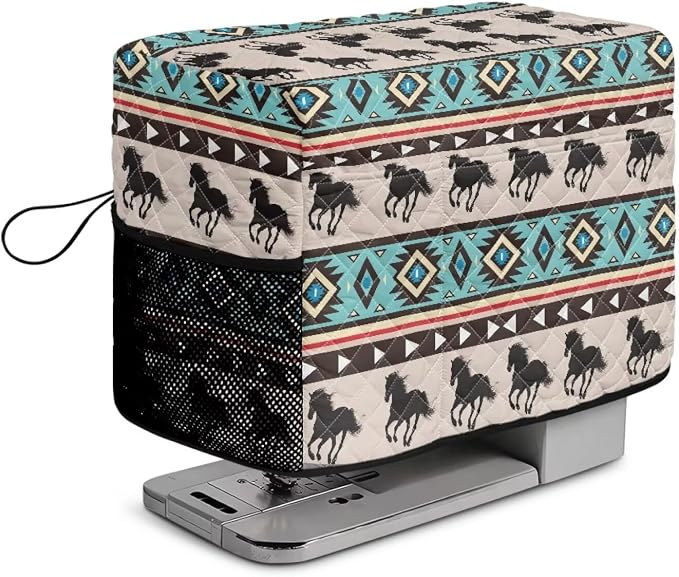 Sewing Machine Cover Polyester Febric Native American Horse Print | Dust Pet Hair Protection,Quilting Design,Fits Standard Singer,Brother Janome Machines,Protecting Decorating Your Sewing Space