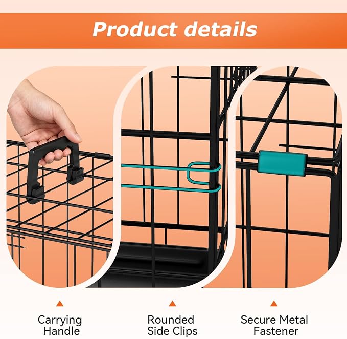 FDW | 30" Foldable Metal Dog Crate | Black | Cage for Medium Dogs | Heavy Duty, Portable Wire Kennel with Double Door, Divider & Leak-Proof Tray | For Training, Home, Travel Indoor/Outdoor Use