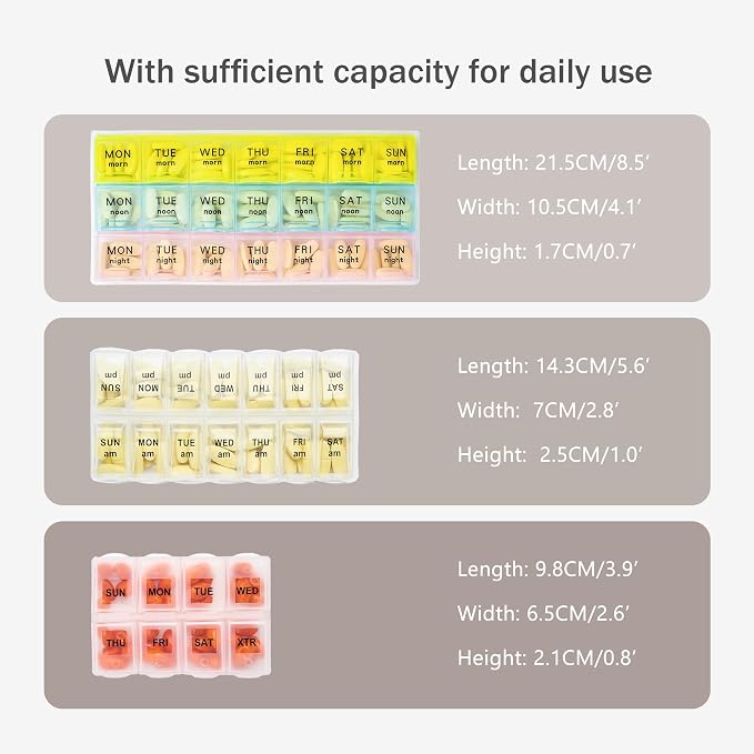 Lexeeco Travel Pill Case for Purse with Weekly Pill Organizer 3 Times a Day | Cute Am Pm Pill Box 7 Day ,Travel Medicine Organizer Pill Container Holder for Vitamins,Fish Oils,Medication,Medical Supplies