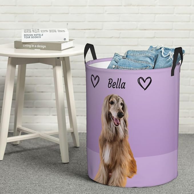 Personalized Large Dog Toy Storage Basket Bin Collapsible Custom Pet Stuff Box Chest Container for Living Room Organizer for Dog Toys,Dog Food,Blankets,Clothing (Lavender)