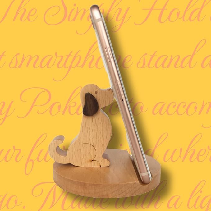 Cell Phone Tablet Wooden Stand Dock Holder Cradle Mount Organizer Charger Station Table Desk Room Office School Kitchen Non-Slip Wood (Dog)