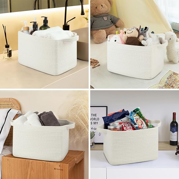 OIASKET Storage Basket for Organizing, Woven Baskets for Storage, Rectangle Decorative Baskets for Shleves, Closet, Toys, Books, Nursery Organizer Bins - Pack of 3 (White, 13"x9.85"x8.7")