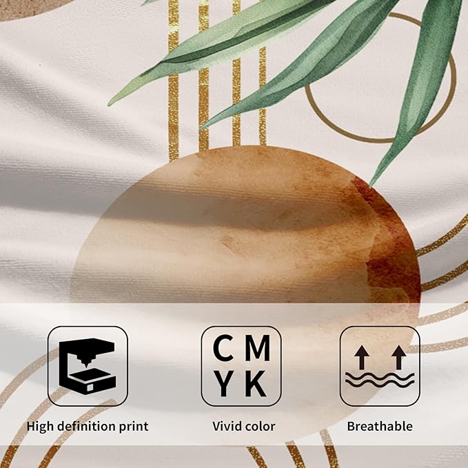 Giwawa Boho Tropical Leaf Towel Set of 2 Mid Century Abstract Gold Line Sun Hand Face Fingertip Towel Quick Dry Absorbent Dish Wash Cloth for Hotel Bathroom Gym Home Spa Decoration