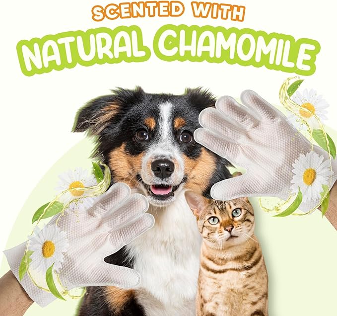 GoEcoVita Pet Deodorizing Glove Wipes for Dogs & Cats | Nourish & Clean Fur & Skin | Coconut Oil & Chamomile Rinse-Free Wipes | Bathing Glove Wipes for Daily Care | Natural, Hypoallergenic (18 Pack)