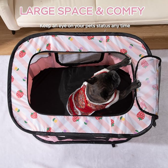 XRG Foldable Pet Playpen,Indoor Cat cage Puppy Crates M(31.5"x23.6"x21.7") | Portable Cat Kennel with Upgrade Breathable Mesh，Sturdy Kitten Playpen Indoor & Outdoor for Rabbit or Small Animals，Pink