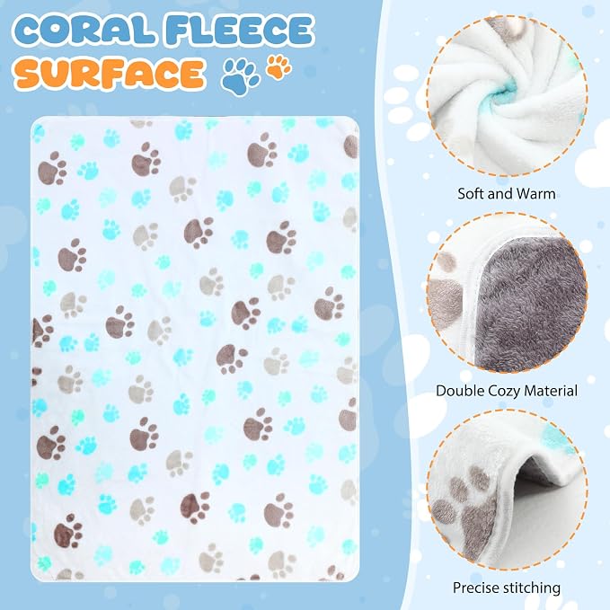 Tegeme 6 Pcs Waterproof Dog Blanket 41 x 30 Inch Paw Print Pet Blanket for Dogs Cats Puppy Washable Soft Fluffy Fleece Rug Flannel Throw Warm Sleep Mat for Kitten Doggy