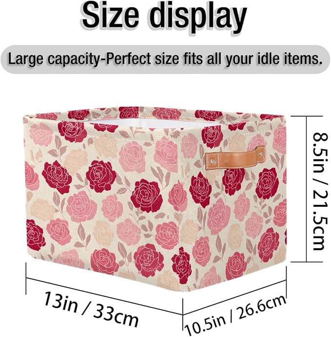 Pardick Roses Pink Flower Basket Storage Bins Large Fabric Toys Storage Cube Box with Handles Collapsible Closet Shelf Cloth Organizer Basket for Nursery Bedroom Bathroom Holiday Gift