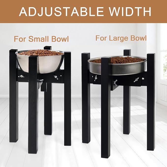 Elevated Dog Bowl Stand Adjustable Dog Food Holder 14”H Large Black | 14” Elevated Dog Bowl Stand, Large Dogs, Adjustable, Fits 8”-11” Bowls, Single Bowl Holder, Natural Bamboo, Classic Black