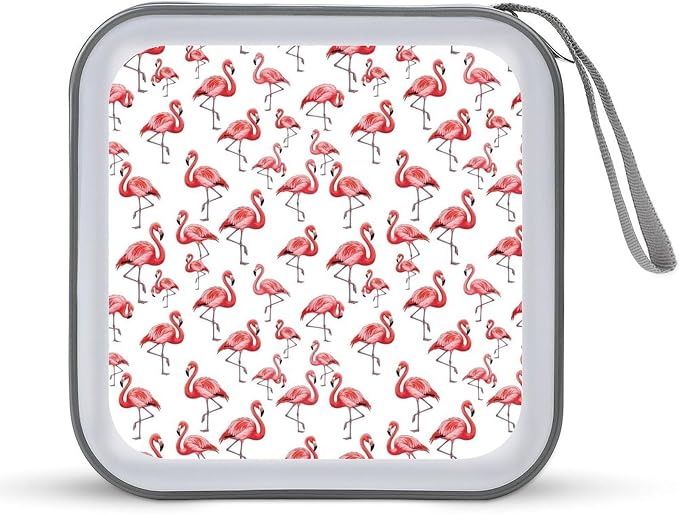 Heavy-Duty DVD Storage Wallet Flamingo, Holds 40 Discs, Hard Shell Binder with Carry Handle, Portable Organizer for Movies Music