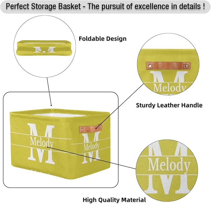 Custom Name Lemon Yellow Storage Bin, Initial Letter Storage Basket