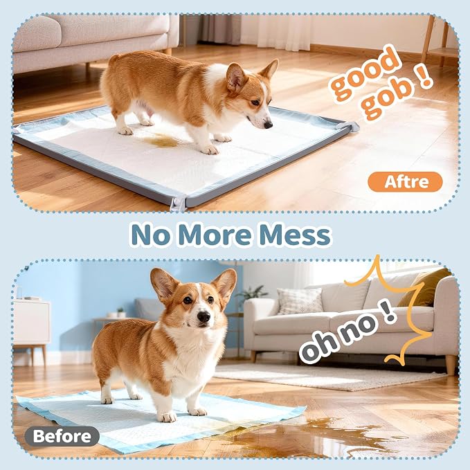 Pee Pad Holder for Dogs 24" x 24", Silicone Potty Tray with 4 Holder Clamps, High Edge No-Spill Dog Training Mat, Non-Slip Puppy Pad Tray Floor Protection for Indoor Use - Gray