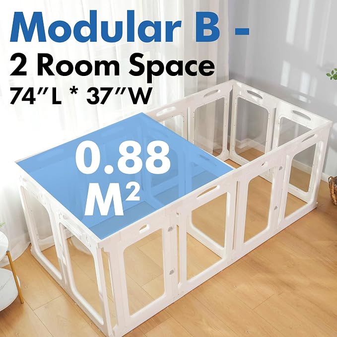 Clear Acrylic Indoor Dog Playpen, 24" H, 14 Panels, White | Open View, Modern Home Fit, No Climbing Bars, Tool-Free Setup, For Puppies & Small Dogs