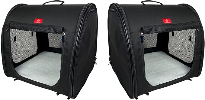 One for Pets Portable 2-in-1 Double Pet Kennel/Shelter, Fabric, Black 20"x20"x39" - Car Seat-Belt Fixture Included