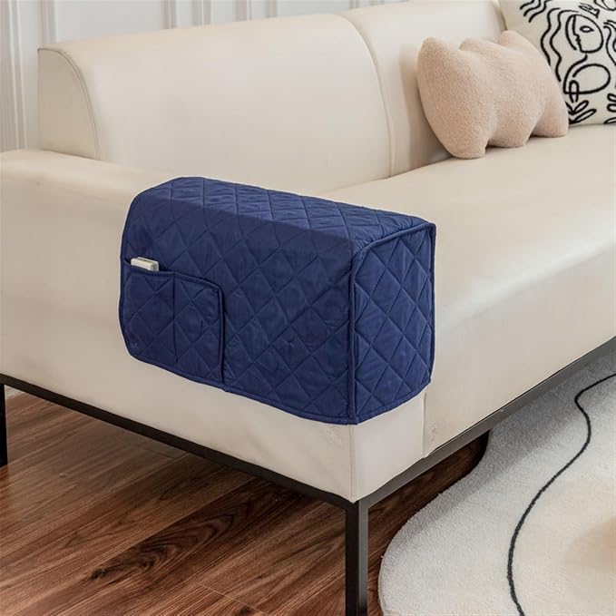 Modern Couch Arm Covers Universal Arm Rest Covers for Sofa Thickened Arm Chair Covers Set of 2 with Pockets Waterproof and Ant-Slip Armrest Organizer(Navy)
