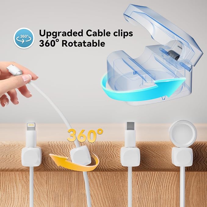 Lancord Cord Holder for Nightstand, 8 Pack Rotatable Cable Clips Management | Spring Cable Holder for Cords Charger Cord Holder Adhesive Cord Clips for Desk