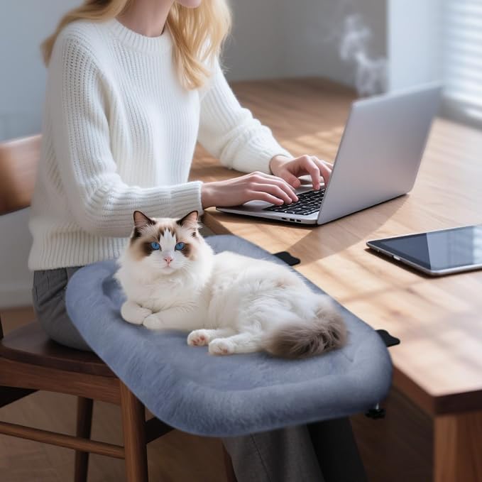 IPOW Heavy Duty Steel Frame Supports up to 50lbs Cat Desk Bed Space-Saving 90°Foldable with Soft Ultra-Plush Faux Fur for Small Medium Large Cats