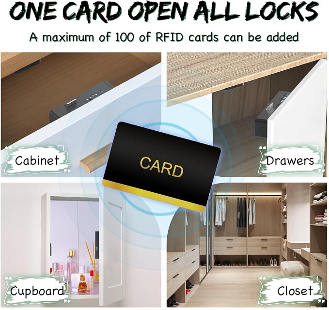 Smart RFID Drawer Lock, Hidden Digital Electronic Bluetooth RFID Cabinet Drawer Lock for Adults Baby Proofing Teens Liquor Cupboard File