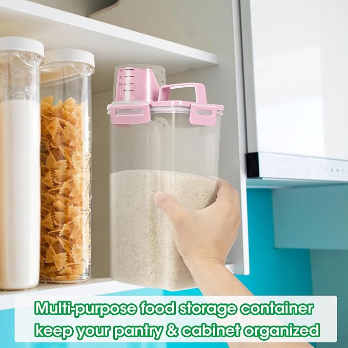 TBMax 2 Pack Airtight Rice Container 5 Lbs +10 Lbs, Cereal Container Oatmeal Storage with Easy-pouring Spout & Handy Cup for Flour Grain Beans, Pet Dog Cat Bird Food Storage Dispenser -Pink