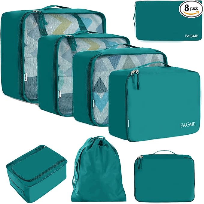 BAGAIL 8 Set Packing Cubes Luggage Packing Organizers for Travel Accessories-Aqua Color