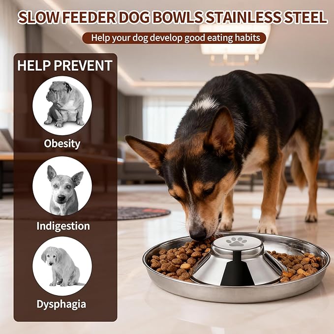 Stainless Steel Dog Bowls, Thickened Durable Replacement Bowls,Feeder Pet Bowl for Cat or Dog Food or Water Dish, for Fast Eating Large Breed, Metal Slow Feeder Dog Bowl Fits