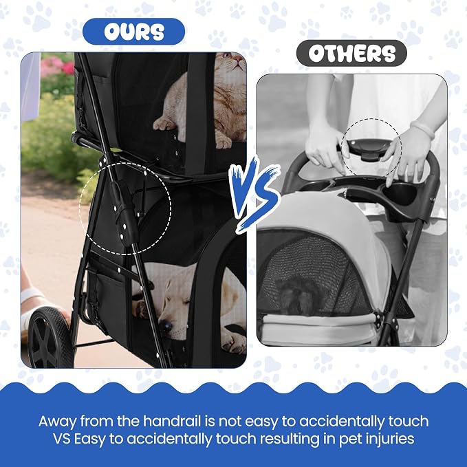 Dog Stroller with 2 Detachable Carrier, Pet Stroller for Small Medium Dogs Cats, Jogger/Travel/Camping, 4-in-1 Doggy Pet Carrier, Carrier Strolling Cart with Lockable Wheels (Black)